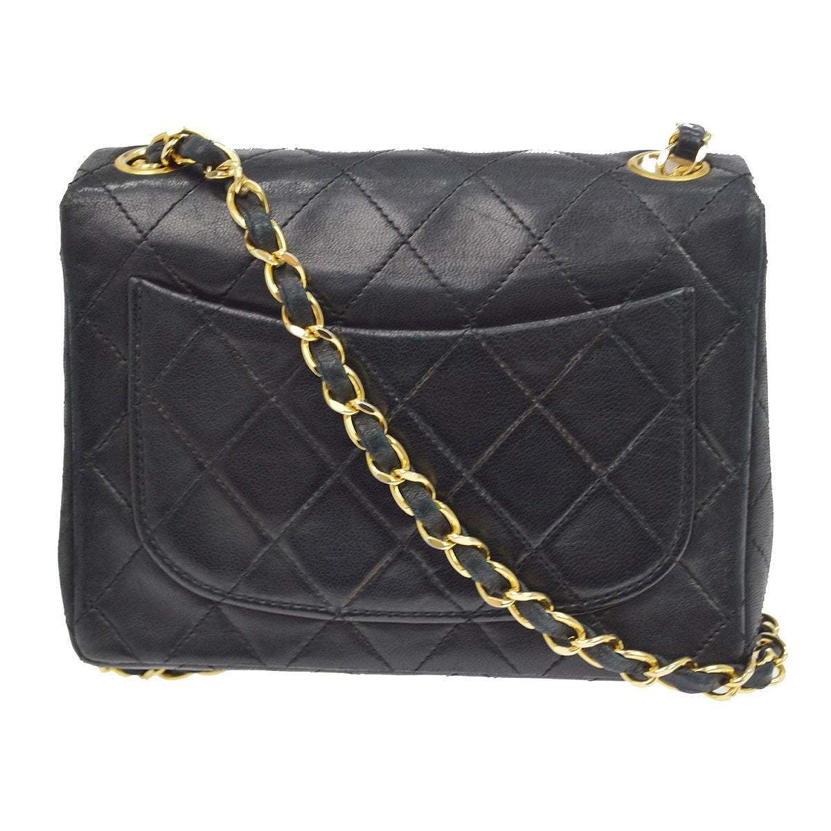 Borsa Chanel Mini Classic Flap Quadrata Vintage in Pelle di Agnello Nera