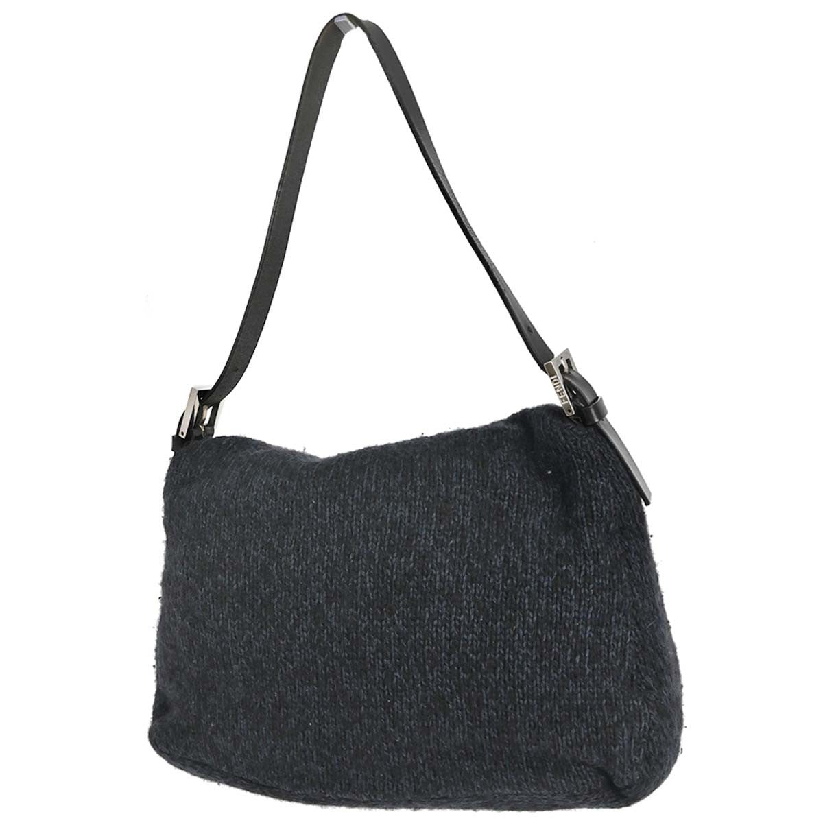 Fendi Navy Black Wool Mamma Baguette Handbag