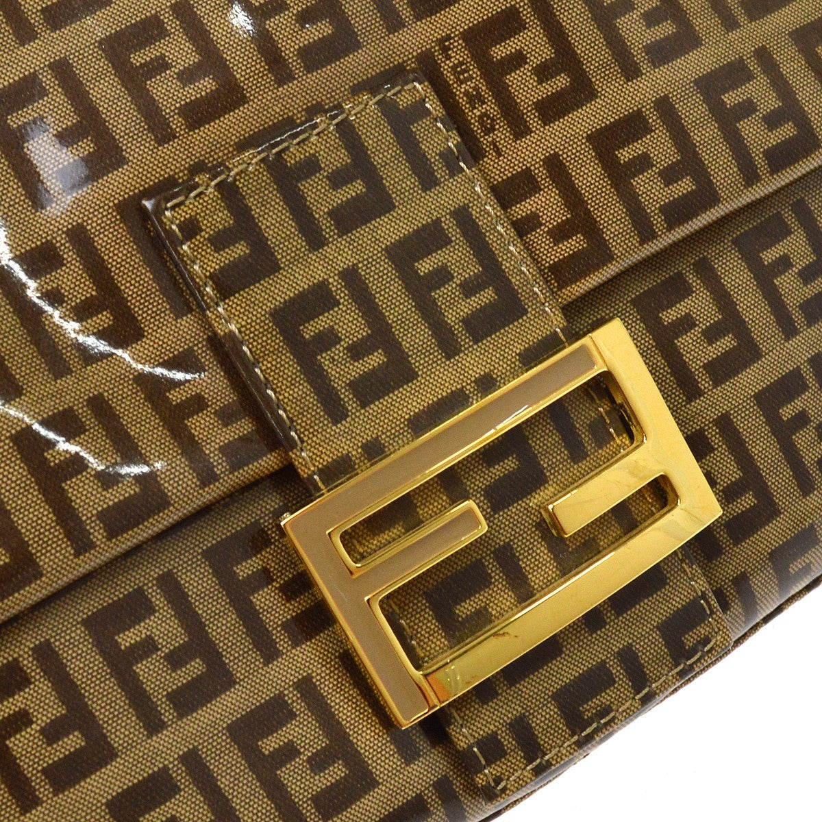 Fendi Brown Vinyl Zucchino Mamma Baguette Handbag