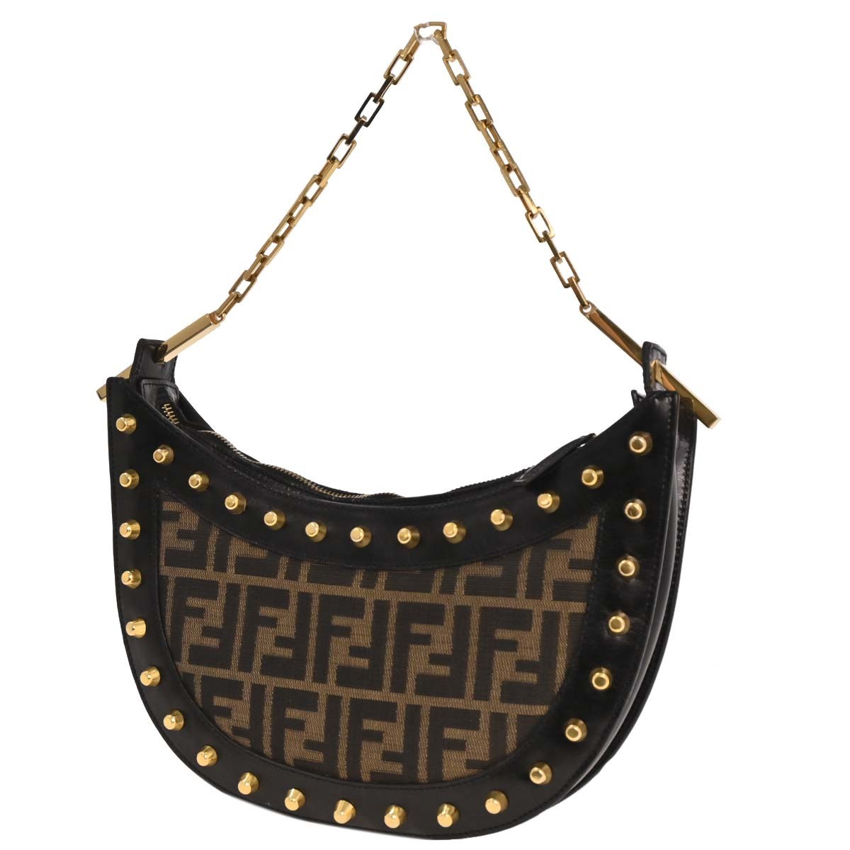 Fendi Black Brown Studded Zucca Handbag