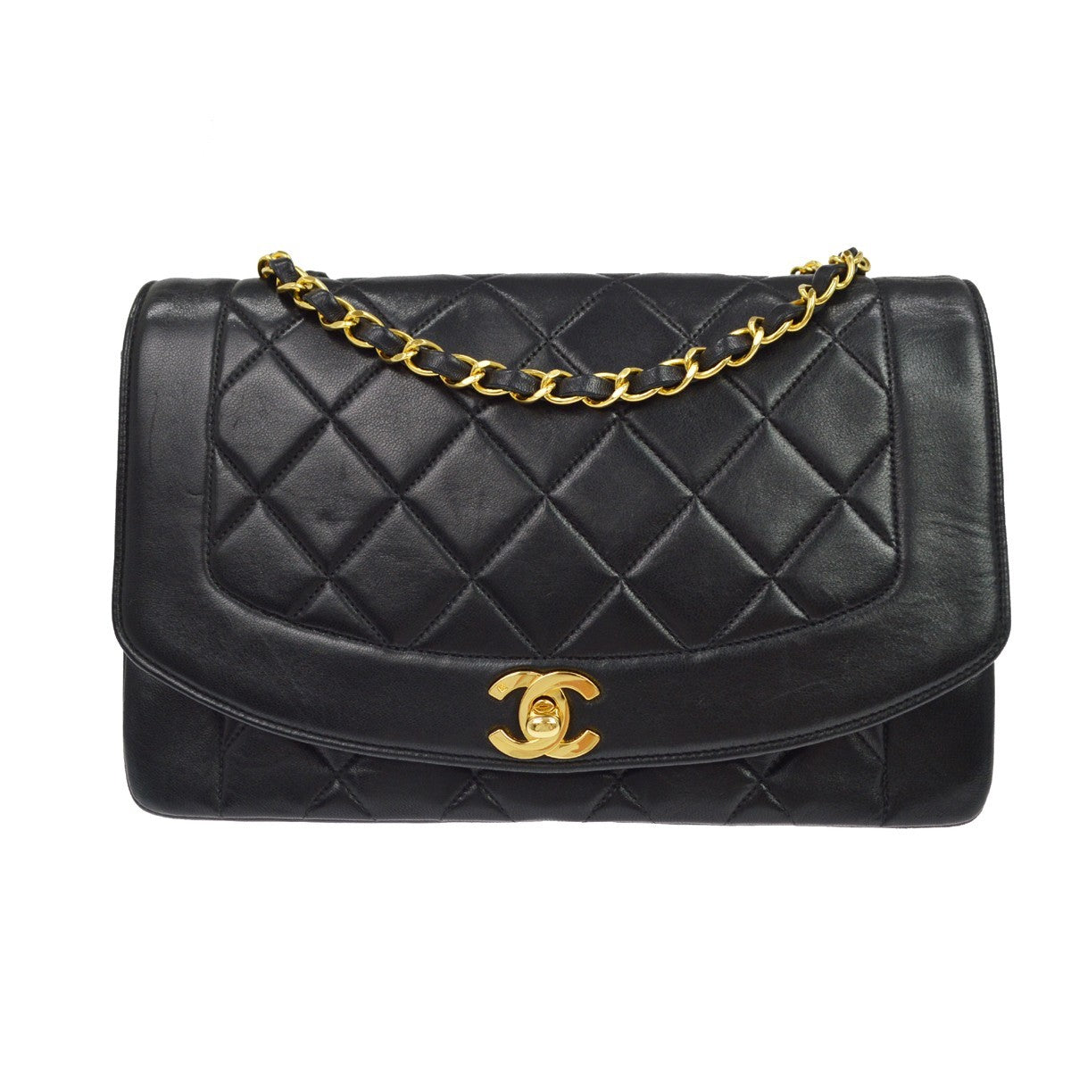 Chanel Black Lambskin Small Diana CC Single Chain Shoulder Bag