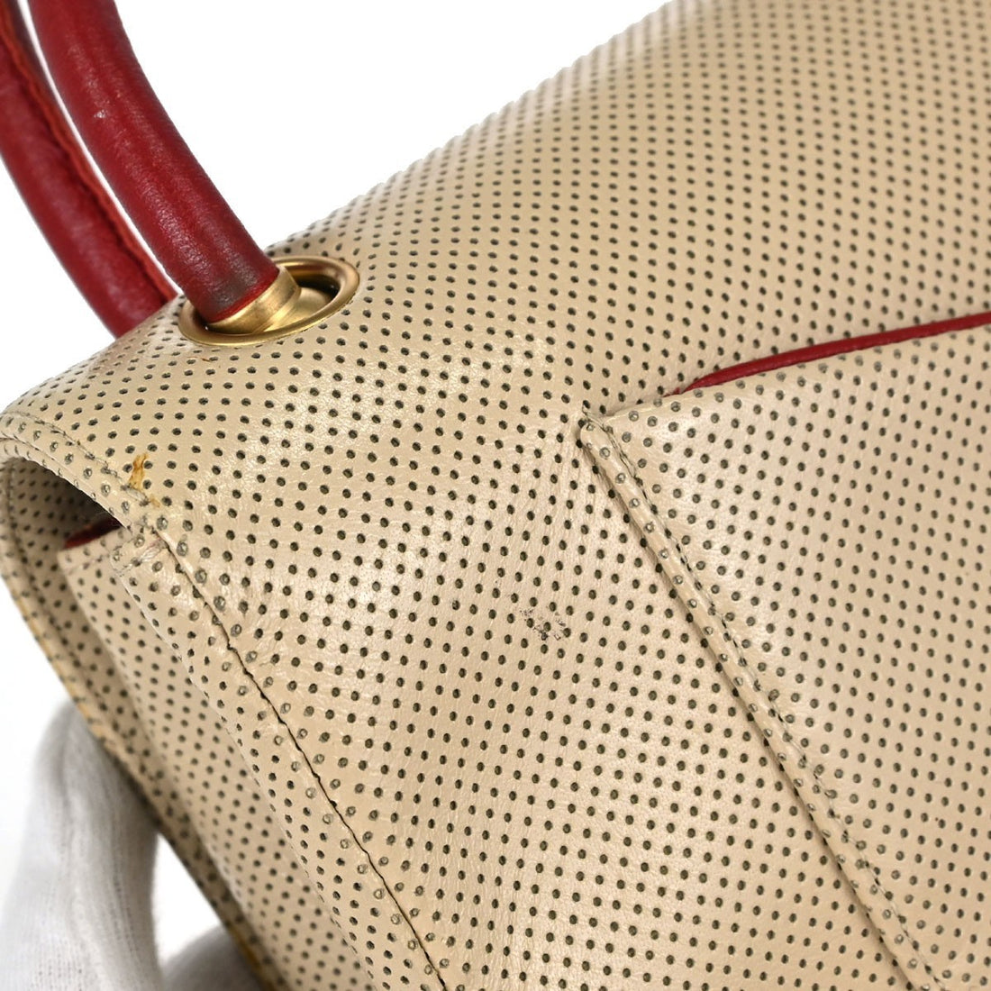 Borsa Chanel Single Flap Media Vintage in Vernice Beige e Rossa