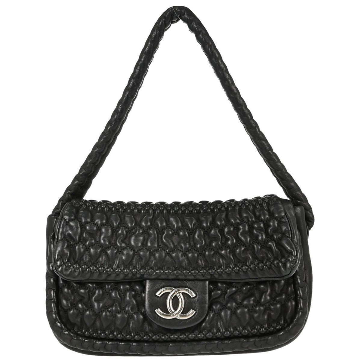 Chanel Black Lambskin Ruffled Handbag Vintage