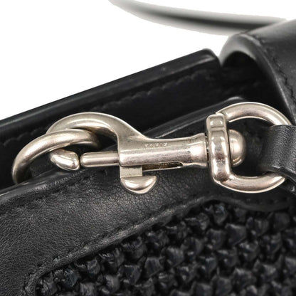 Saint Laurent Black Raffia Calfskin Toy Cabas Shoulder Bag