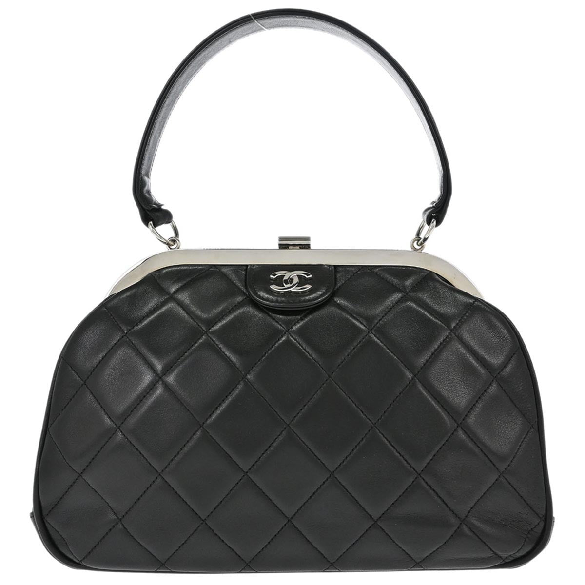 Borsa Chanel Kiss Lock Vintage in Pelle di Agnello Nera