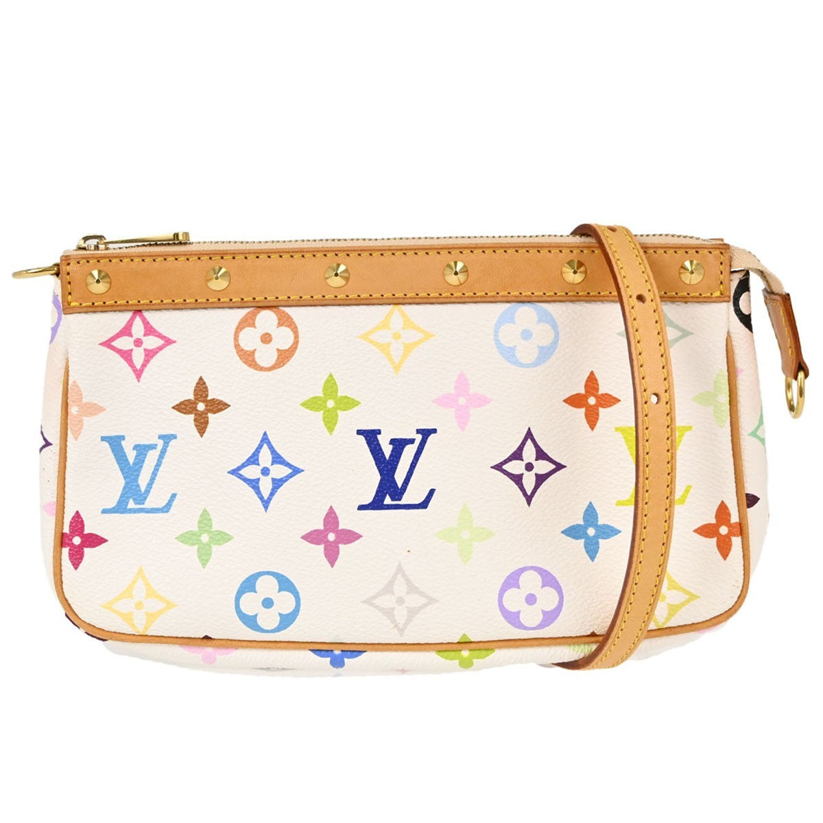 Borsa Louis Vuitton Pochette Accessoires Vintage in Tela Monogram Multicolor Bianca