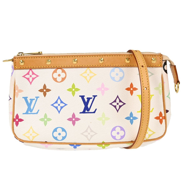 Borsa Louis Vuitton Pochette Accessoires Vintage in Tela Monogram Multicolor Bianca