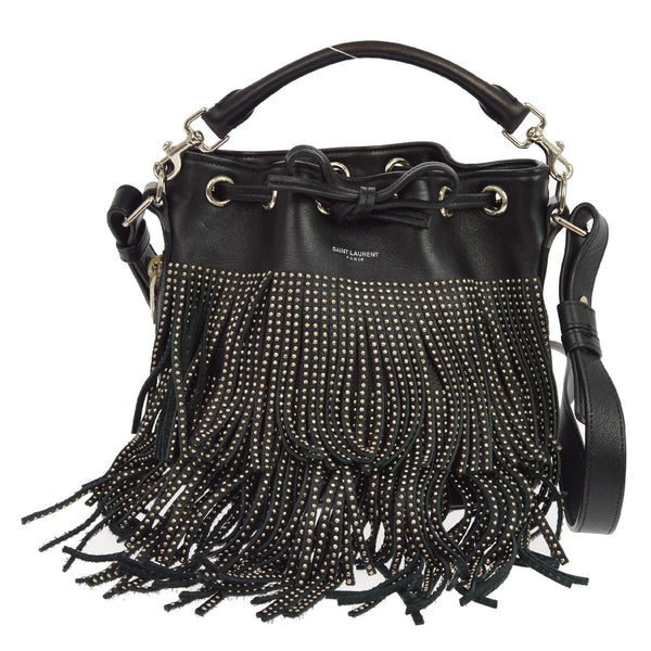 Saint Laurent Emmanuelle Borchiata in Pelle Nero Vintage