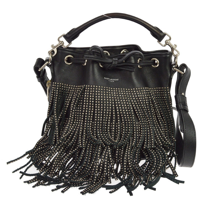 Saint Laurent Emmanuelle Borchiata in Pelle Nero Vintage