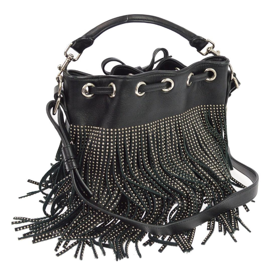 Saint Laurent Emmanuelle Borchiata in Pelle Nero Vintage