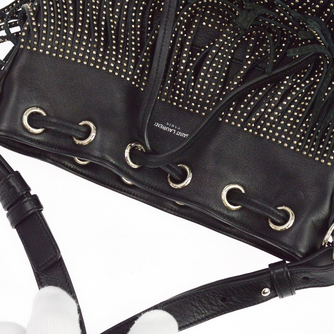 Saint Laurent Emmanuelle Borchiata in Pelle Nero Vintage