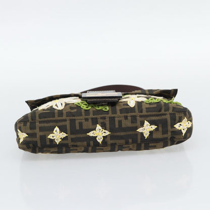 FENDI Zucca Canvas Ricamo Floreale Baguette Bag Marrone Originale